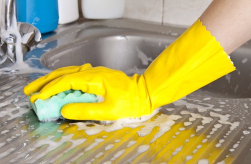 Cleaning team maintaining washrooms and communal areas in Westkensington